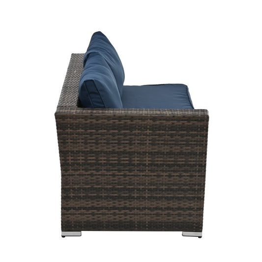 Muebles para patio, muebles de exterior, muebles de mimbre PE para temporada, conjunto de 4 muebles de mimbre con mesa de centro de vidrio templado